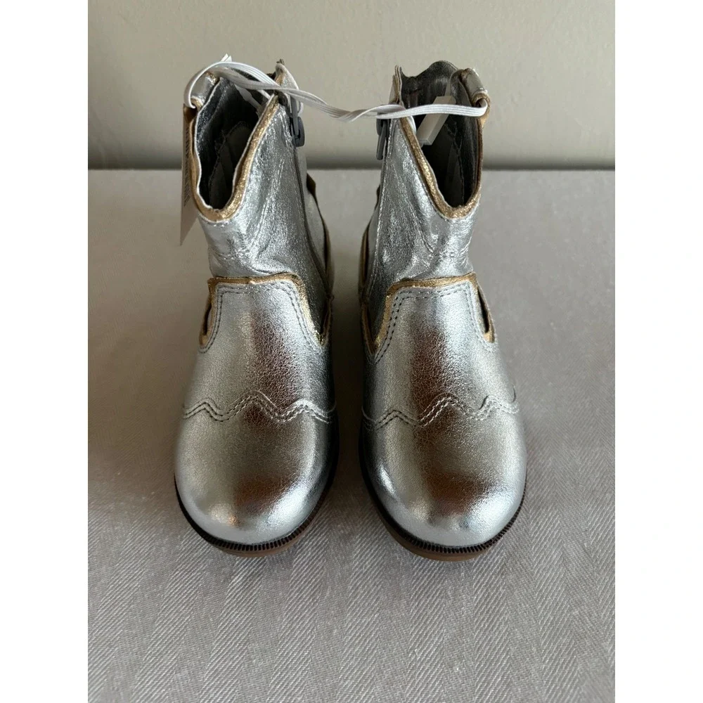 Zara Kids Silver Metallic Embroidered Cowboy Boots Toddler Size 9.5 EU 26 NEW